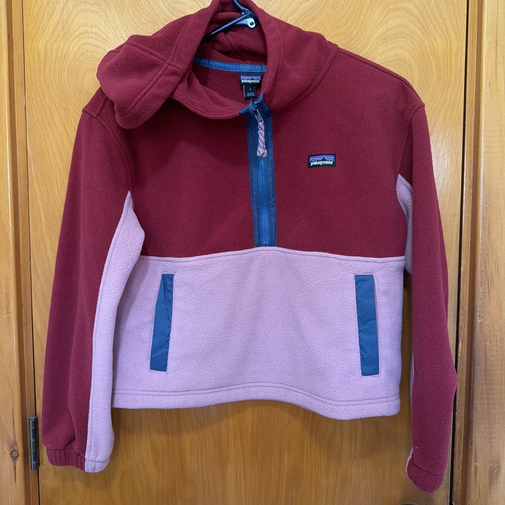 Patagonia Kids' Microdini Cropped Pullover Hoodie Size XL COLOR BLOCK